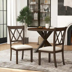 Chaises de salle à manger capitonnées avec dossier croisé en aspect lin, lot de 2 – Chêne / Noir