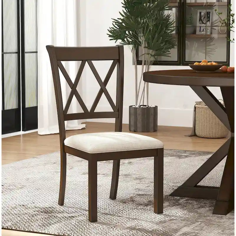Chaises de salle à manger capitonnées avec dossier croisé en aspect lin, lot de 2 – Chêne / Noir