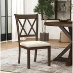 Chaises de salle à manger capitonnées avec dossier croisé en aspect lin, lot de 2 – Chêne / Noir