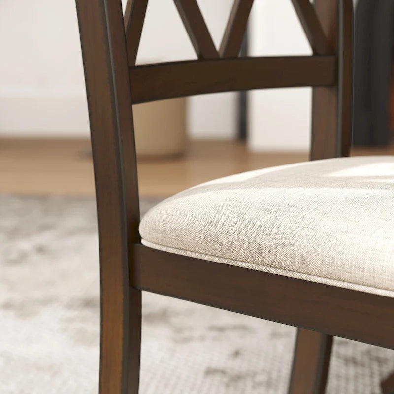 Chaises de salle à manger capitonnées avec dossier croisé en aspect lin, lot de 2 – Chêne / Noir