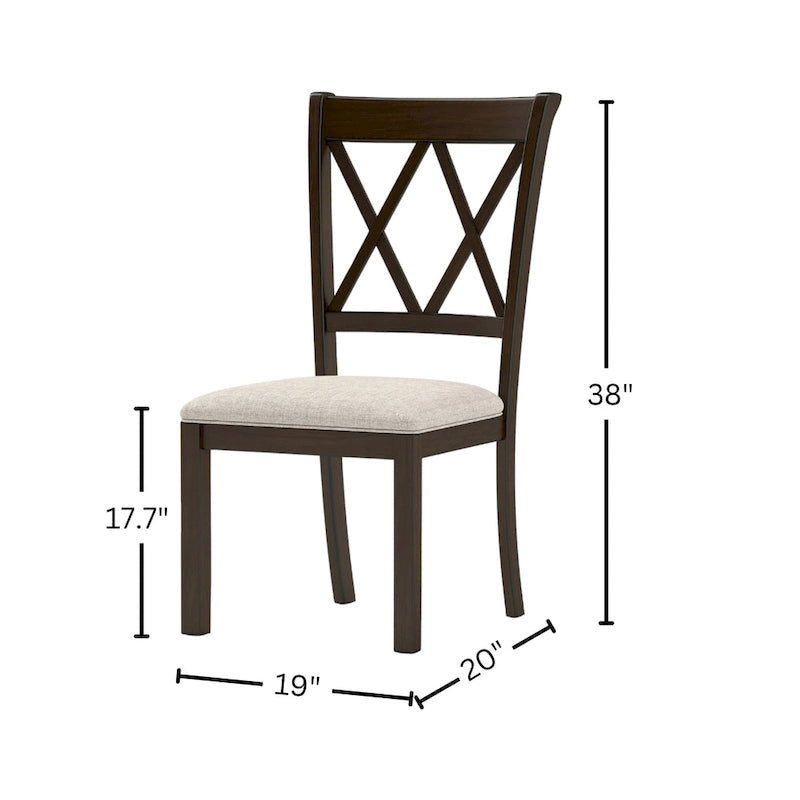Chaises de salle à manger capitonnées avec dossier croisé en aspect lin, lot de 2 – Chêne / Noir