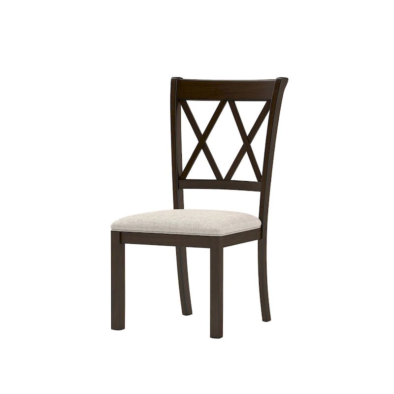 Chaises de salle à manger capitonnées avec dossier croisé en aspect lin, lot de 2 – Chêne / Noir