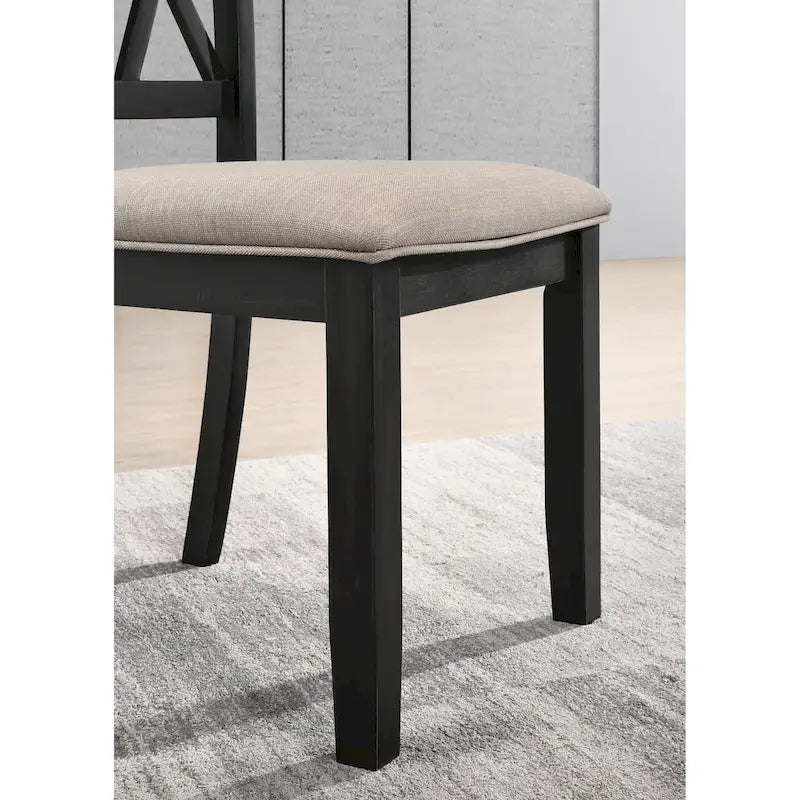 Chaises de salle à manger capitonnées avec dossier croisé en aspect lin, lot de 2 – Chêne / Noir