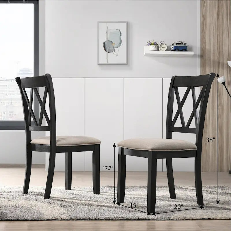 Chaises de salle à manger capitonnées avec dossier croisé en aspect lin, lot de 2 – Chêne / Noir