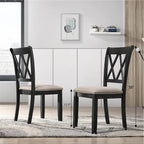 Chaises de salle à manger capitonnées avec dossier croisé en aspect lin, lot de 2 – Chêne / Noir