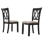 Chaises de salle à manger capitonnées avec dossier croisé en aspect lin, lot de 2 – Chêne / Noir