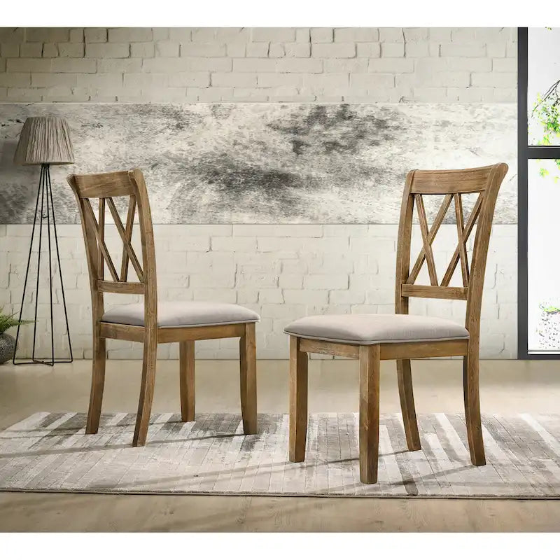 Chaises de salle à manger capitonnées avec dossier croisé en aspect lin, lot de 2 – Chêne / Noir