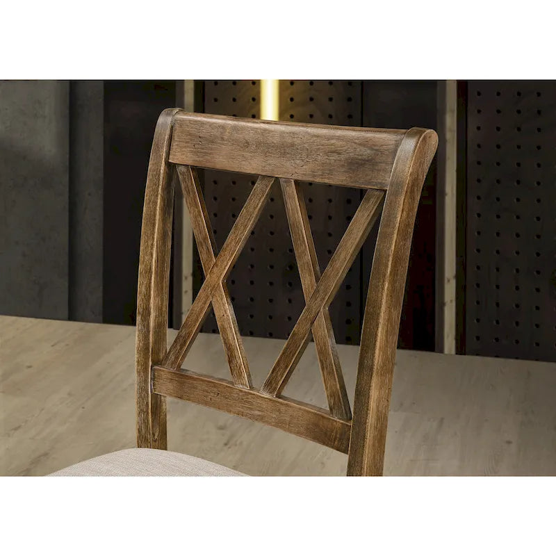 Chaises de salle à manger capitonnées avec dossier croisé en aspect lin, lot de 2 – Chêne / Noir