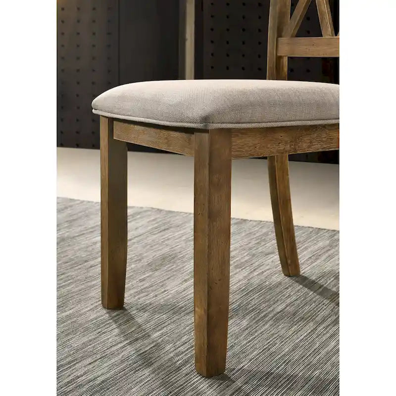 Chaises de salle à manger capitonnées avec dossier croisé en aspect lin, lot de 2 – Chêne / Noir