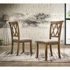 Chaises de salle à manger capitonnées avec dossier croisé en aspect lin, lot de 2 – Chêne / Noir