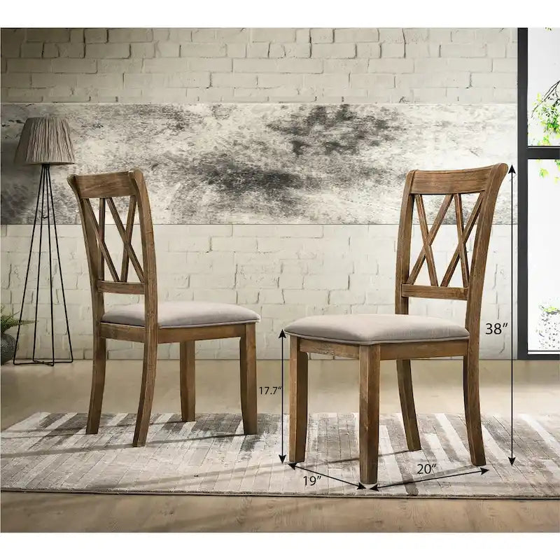 Chaises de salle à manger capitonnées avec dossier croisé en aspect lin, lot de 2 – Chêne / Noir