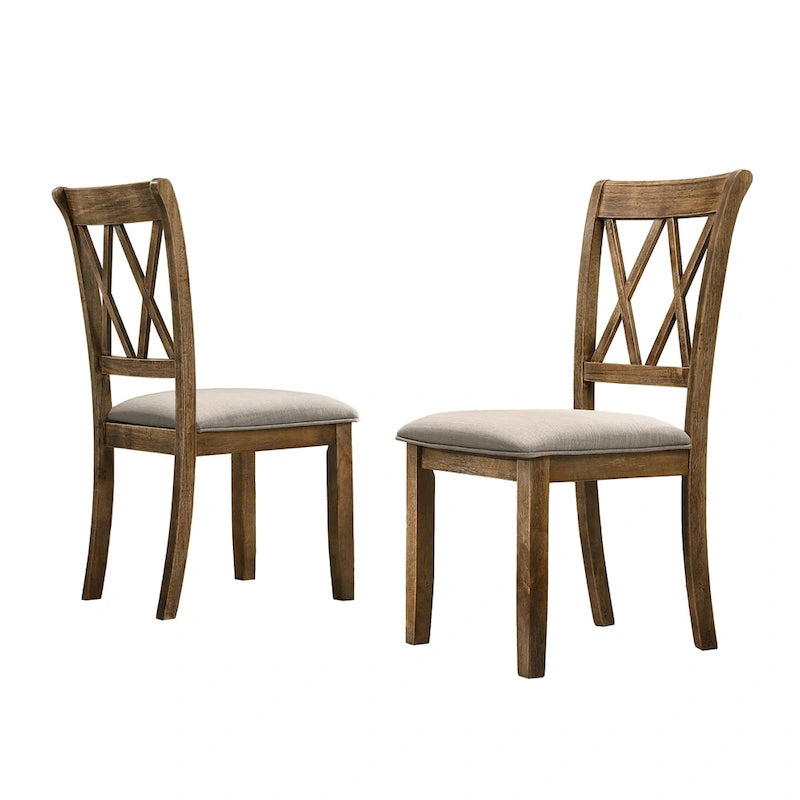 Chaises de salle à manger capitonnées avec dossier croisé en aspect lin, lot de 2 – Chêne / Noir