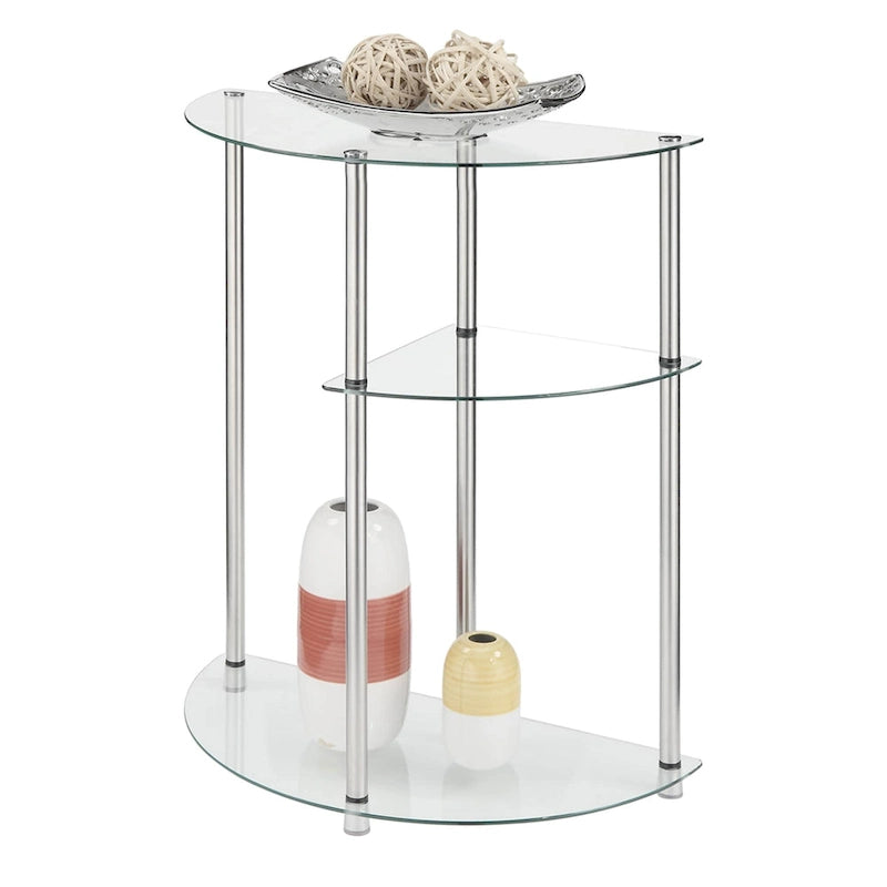 Console à 3 niveaux en verre trempé et chrome, assemblage par 1 personne