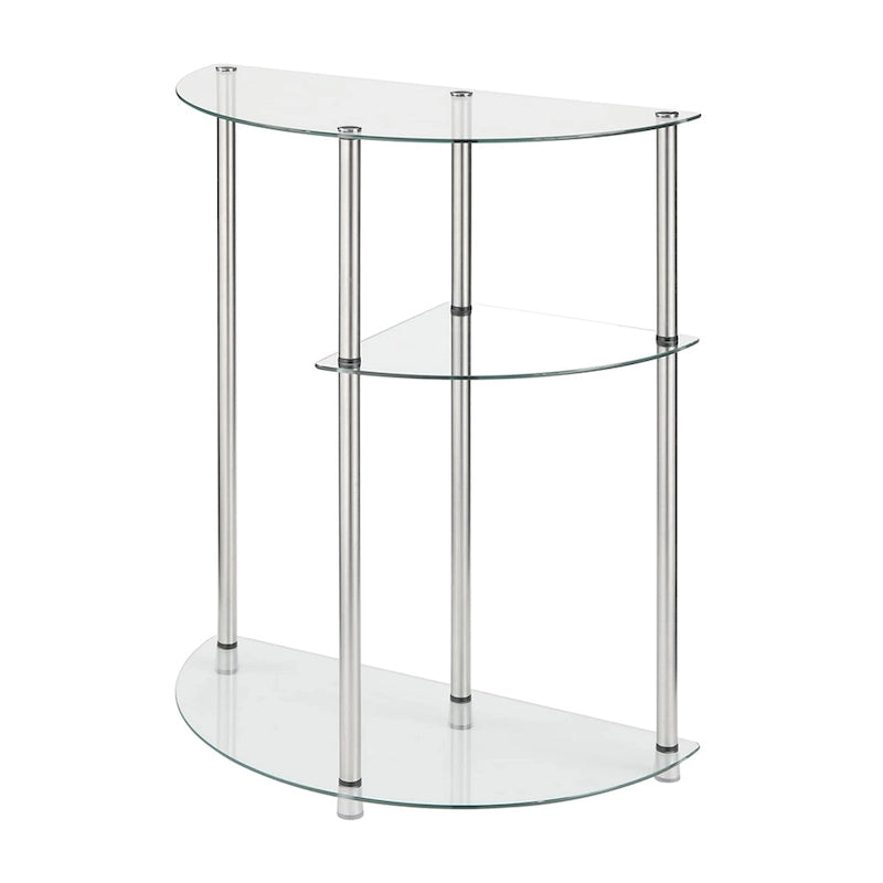 Console à 3 niveaux en verre trempé et chrome, assemblage par 1 personne