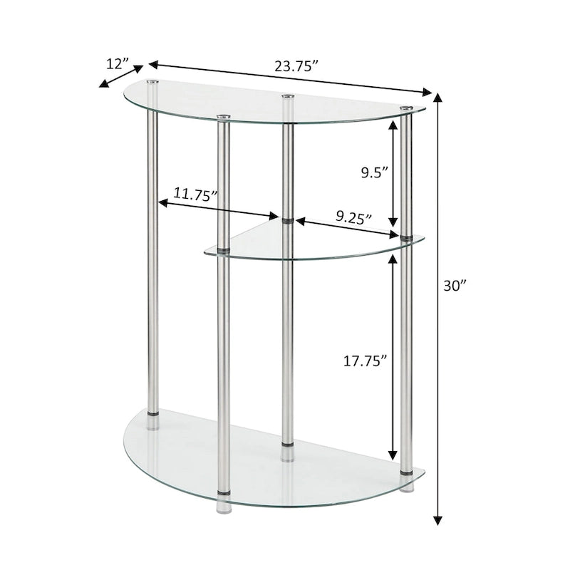 Console à 3 niveaux en verre trempé et chrome, assemblage par 1 personne