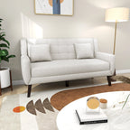 Causeuse capitonnée en lin gris / beige / jaune – 2 places