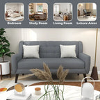Causeuse capitonnée en lin gris / beige / jaune – 2 places