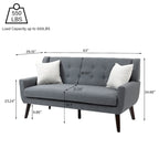 Causeuse capitonnée en lin gris / beige / jaune – 2 places