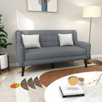 Causeuse capitonnée en lin gris / beige / jaune – 2 places