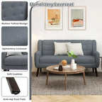 Causeuse capitonnée en lin gris / beige / jaune – 2 places