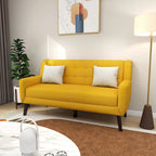 Causeuse capitonnée en lin gris / beige / jaune – 2 places