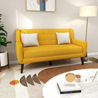 Causeuse capitonnée en lin gris / beige / jaune – 2 places