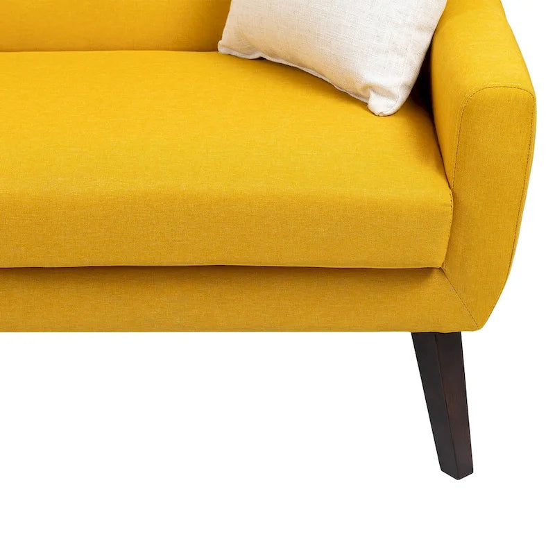 Causeuse capitonnée en lin gris / beige / jaune – 2 places