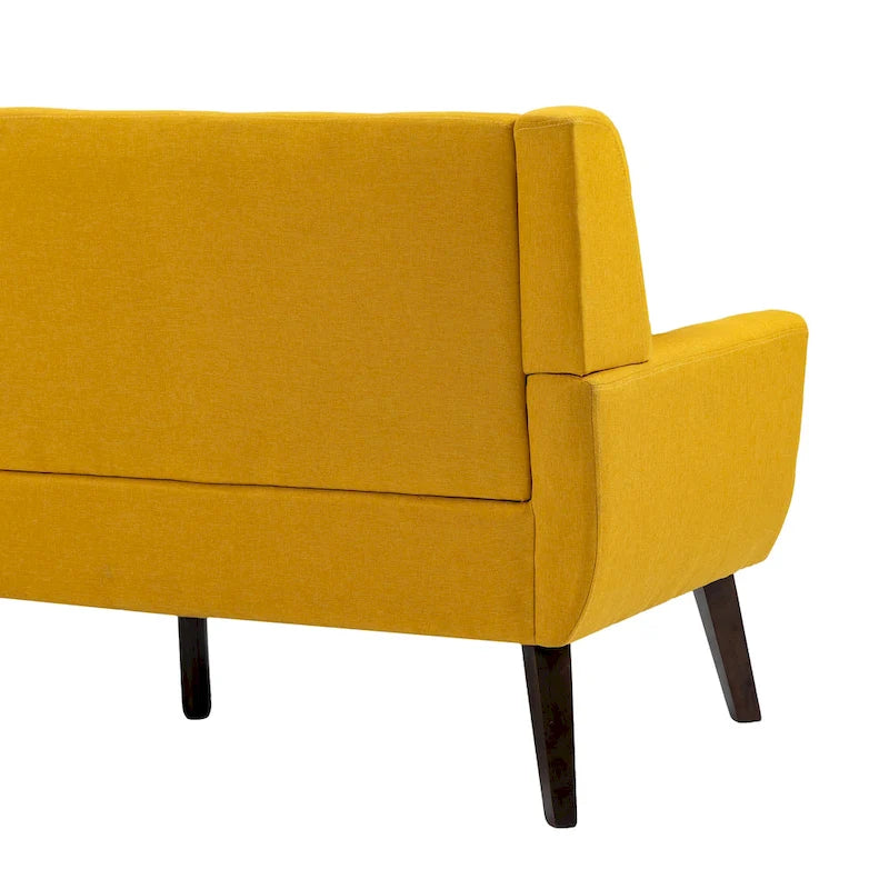 Causeuse capitonnée en lin gris / beige / jaune – 2 places