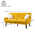 Causeuse capitonnée en lin gris / beige / jaune – 2 places