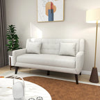 Causeuse capitonnée en lin gris / beige / jaune – 2 places