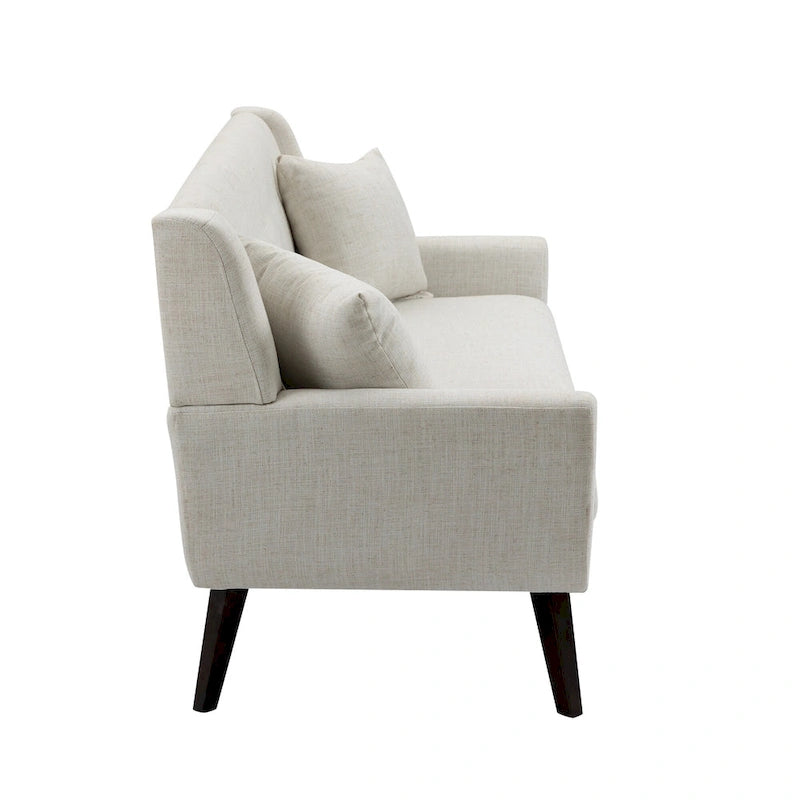 Causeuse capitonnée en lin gris / beige / jaune – 2 places
