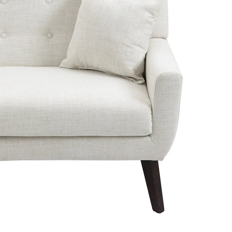 Causeuse capitonnée en lin gris / beige / jaune – 2 places