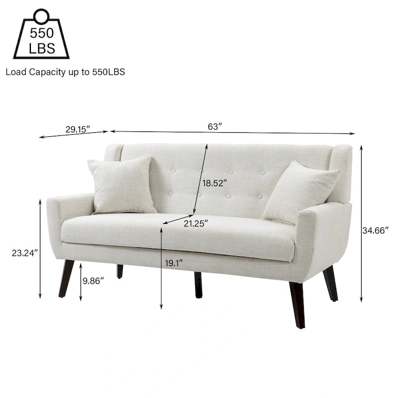 Causeuse capitonnée en lin gris / beige / jaune – 2 places