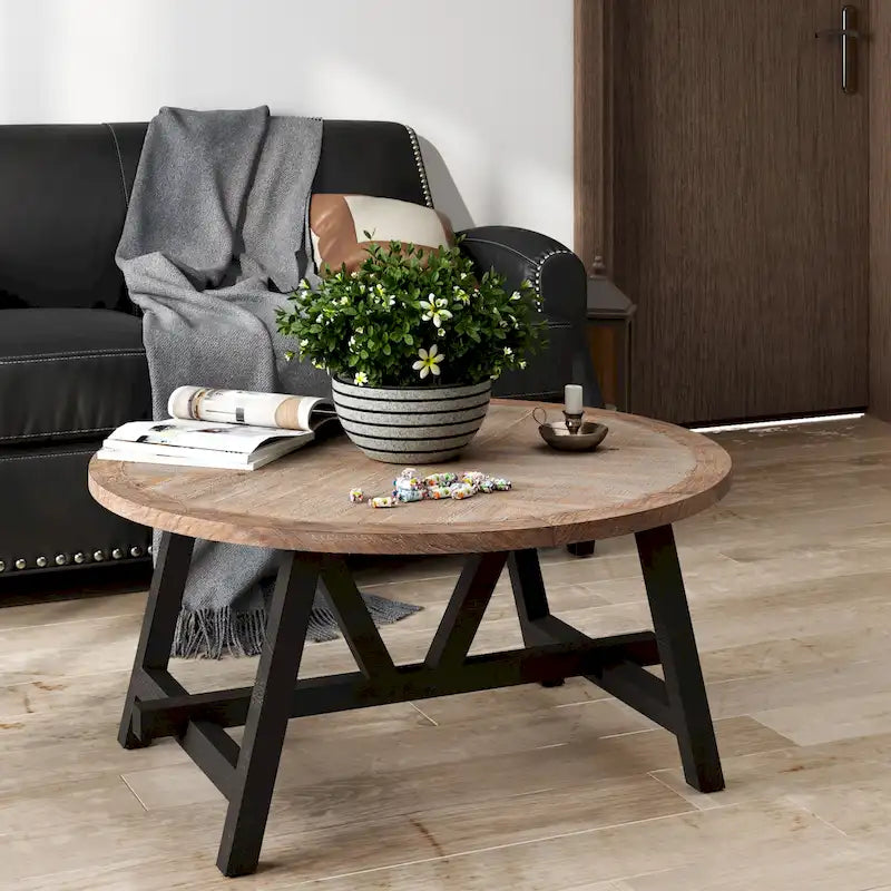 Marron et noir, pied géométrique/en croix/en demi-lune, table d'appoint/table basse/console, pour 1 personne