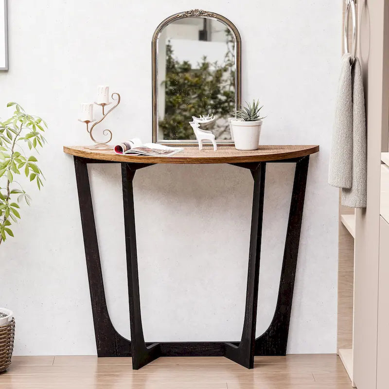 Marron et noir, pied géométrique/en croix/en demi-lune, table d'appoint/table basse/console, pour 1 personne