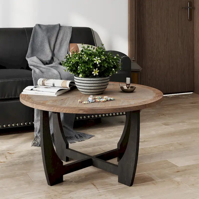 Marron et noir, pied géométrique/en croix/en demi-lune, table d'appoint/table basse/console, pour 1 personne