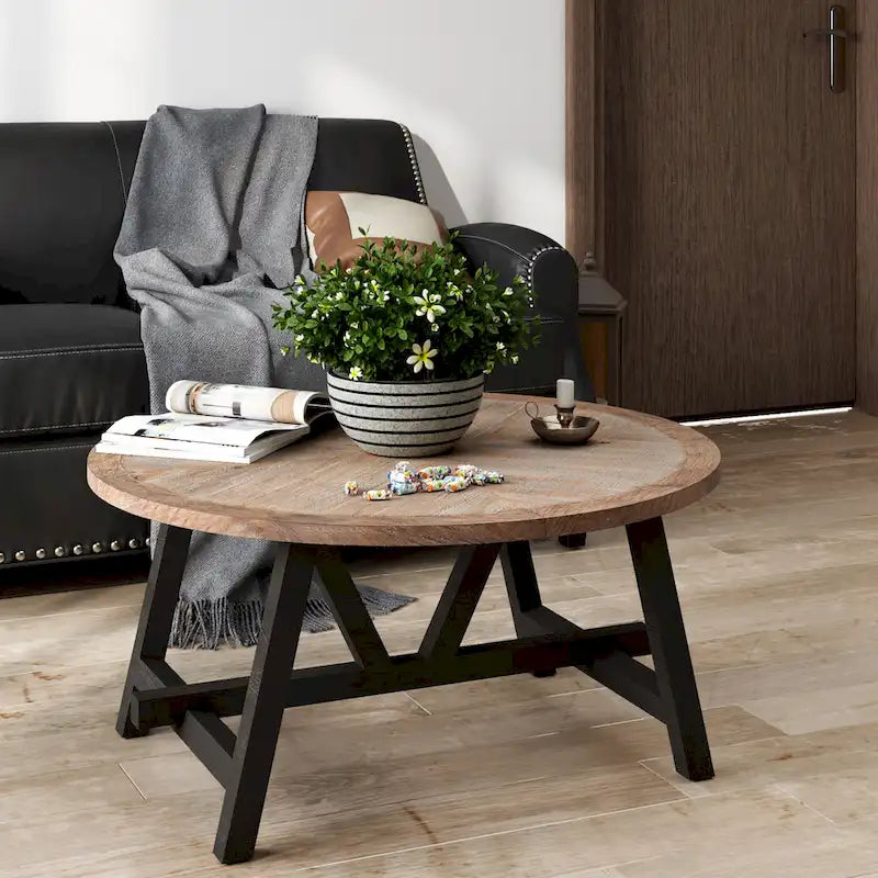 Marron et noir, pied géométrique/en croix/en demi-lune, table d'appoint/table basse/console, pour 1 personne