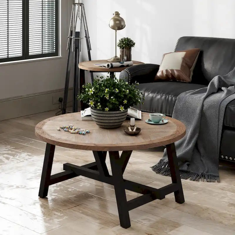 Marron et noir, pied géométrique/en croix/en demi-lune, table d'appoint/table basse/console, pour 1 personne