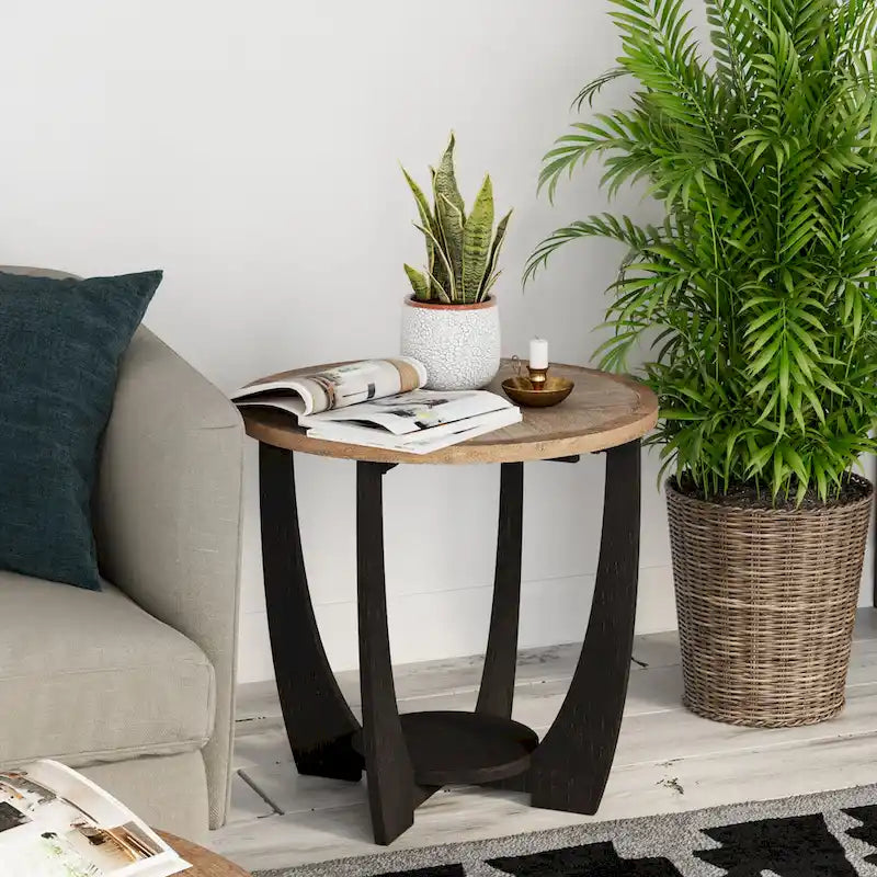 Marron et noir, pied géométrique/en croix/en demi-lune, table d'appoint/table basse/console, pour 1 personne
