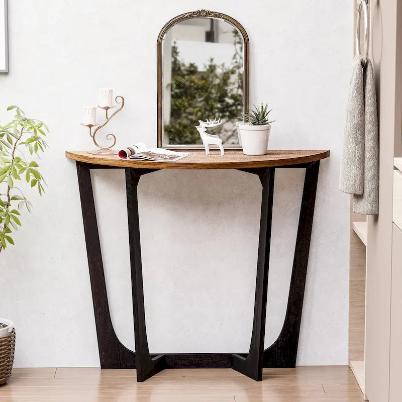 Marron et noir, pied géométrique/en croix/en demi-lune, table d'appoint/table basse/console, pour 1 personne