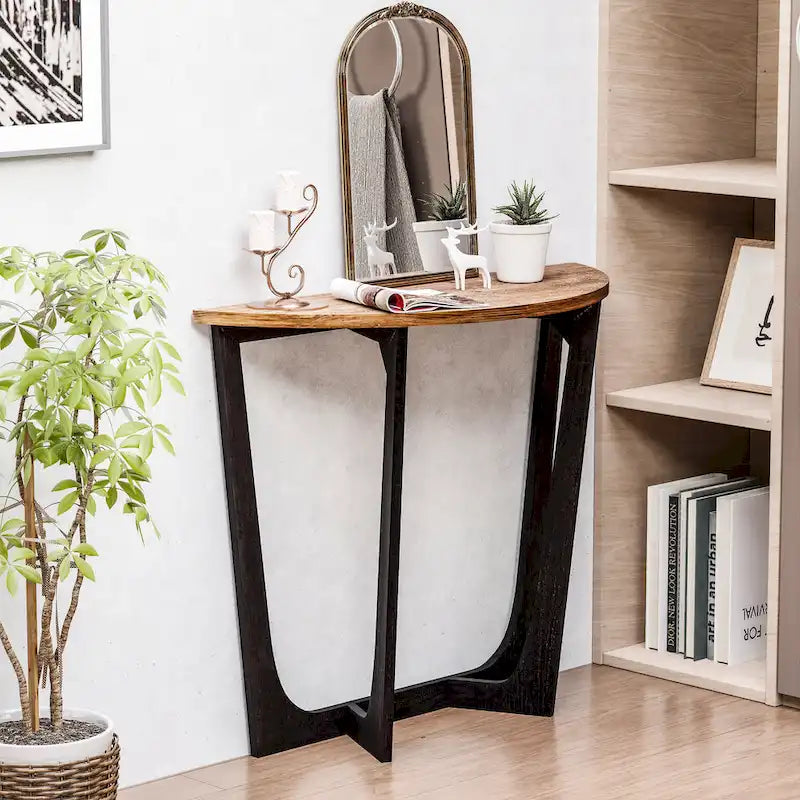 Marron et noir, pied géométrique/en croix/en demi-lune, table d'appoint/table basse/console, pour 1 personne