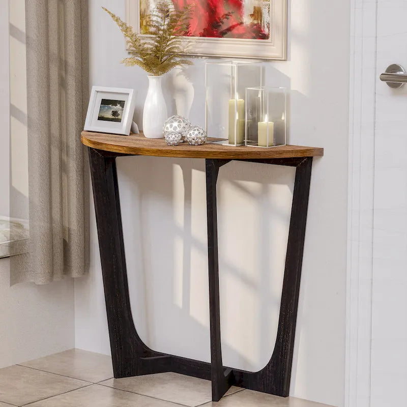 Marron et noir, pied géométrique/en croix/en demi-lune, table d'appoint/table basse/console, pour 1 personne
