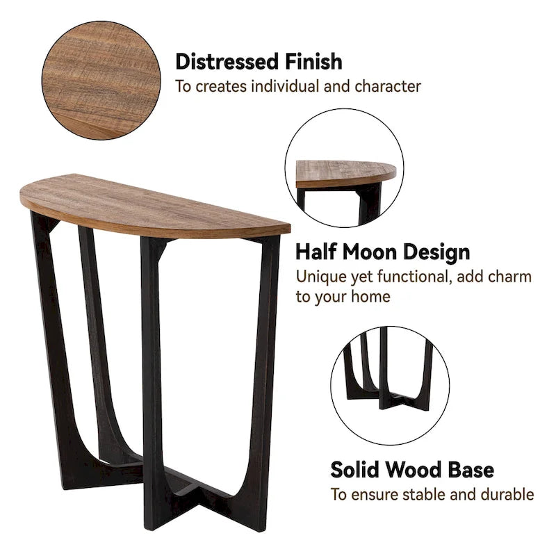 Marron et noir, pied géométrique/en croix/en demi-lune, table d'appoint/table basse/console, pour 1 personne