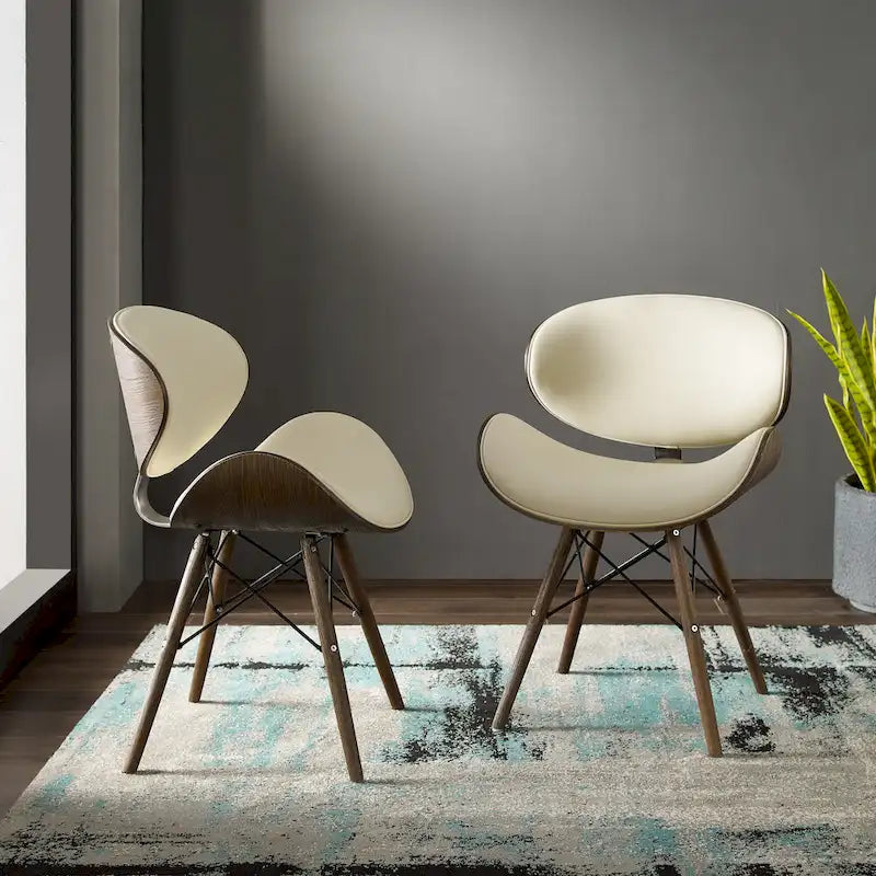 Fauteuil d'appoint Mid-Century – Beige / Gris Foncé / Bleu Canard, Cuir reconstitué, 1 à 2 places
