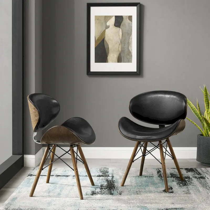 Fauteuil d'appoint Mid-Century – Beige / Gris Foncé / Bleu Canard, Cuir reconstitué, 1 à 2 places