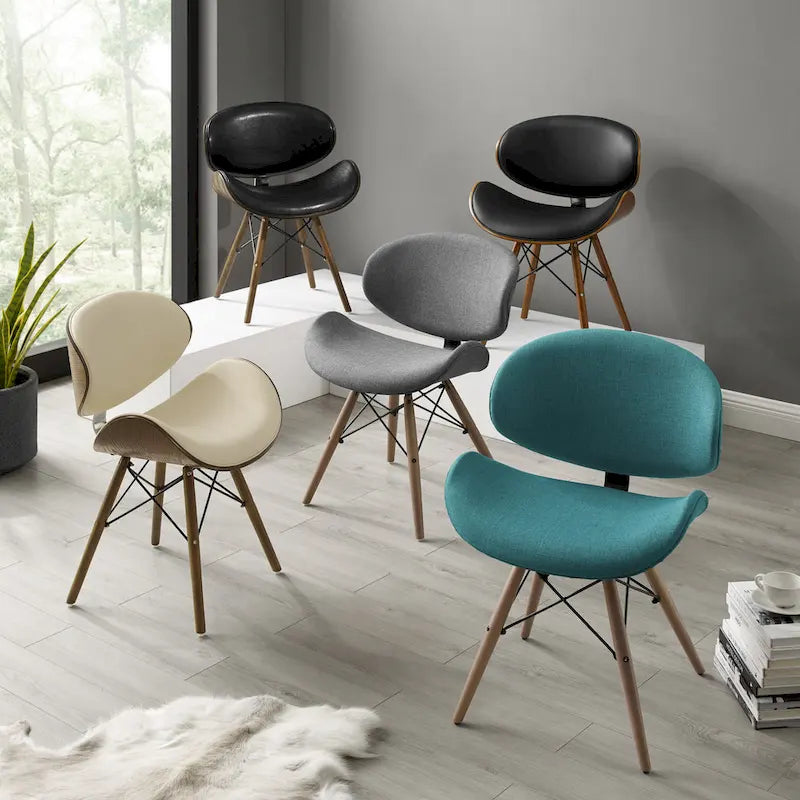 Fauteuil d'appoint Mid-Century – Beige / Gris Foncé / Bleu Canard, Cuir reconstitué, 1 à 2 places