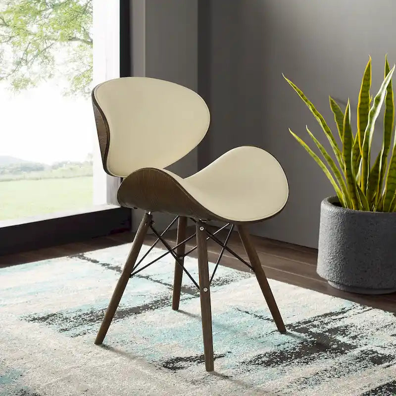 Fauteuil d'appoint Mid-Century – Beige / Gris Foncé / Bleu Canard, Cuir reconstitué, 1 à 2 places