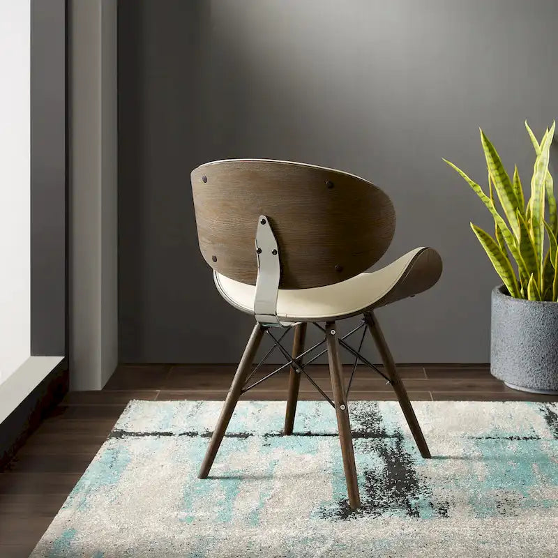 Fauteuil d'appoint Mid-Century – Beige / Gris Foncé / Bleu Canard, Cuir reconstitué, 1 à 2 places