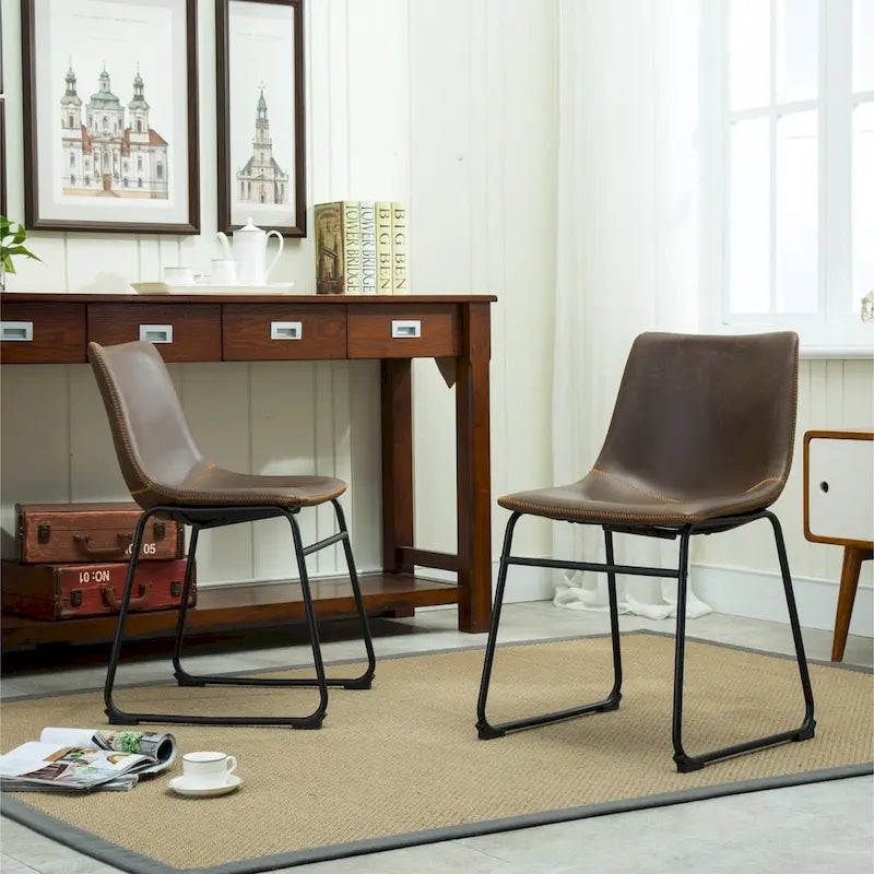 Chaise de salle à manger sans accoudoirs en similicuir, lot de 2 – Marron / Gris / Blanc
