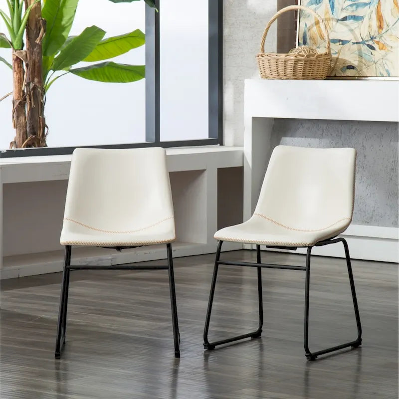 Chaise de salle à manger sans accoudoirs en similicuir, lot de 2 – Marron / Gris / Blanc